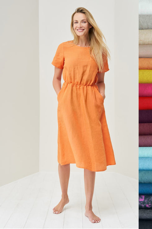 Image 14 of Bridesmaid linen dress with short sleeves and shrunk waist Myra from Baltic Linen